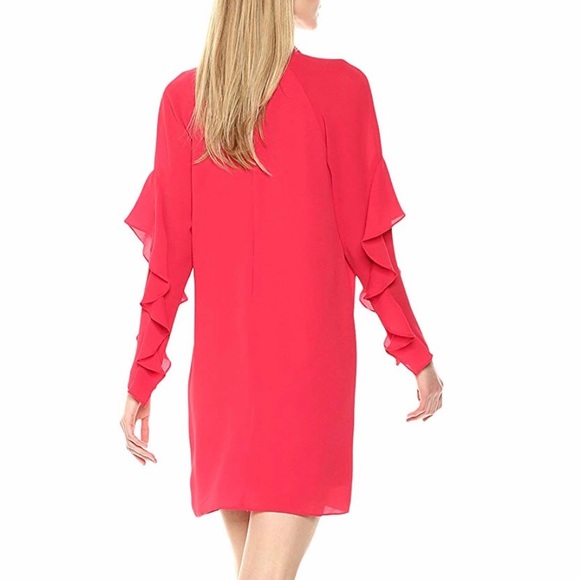 Maggy London Crepe Long Sleeve Red Ruffle Dress - Picture 2 of 2